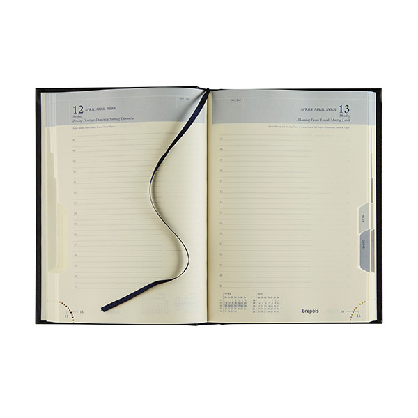 Brepols Euro Lima agenda journalier 2026 avec répartition par heure (1 jour par page) 6 langues - noir 262429 - 2