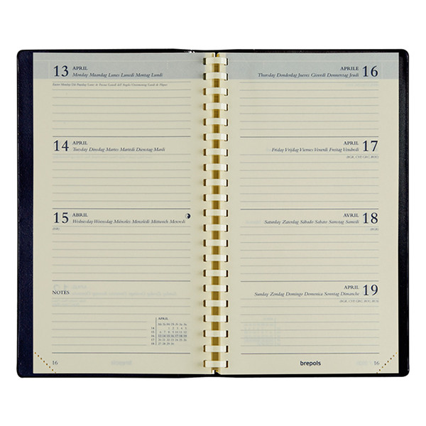 Brepols Interplan Genova agenda semainier 2025 (1 semaine 2 pages) 6 langues - noir 261414 - 2