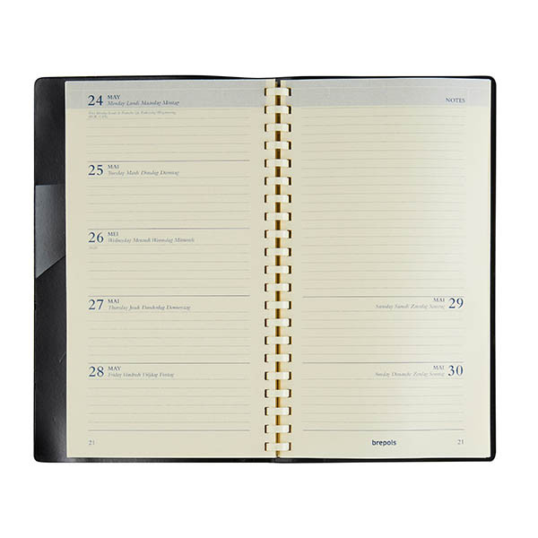 Brepols Notaplan Genova agenda hebdomadaire 2027 (1 semaine par 2 pages) 4 langues - noir 440324 - 2