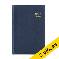 Offre : 3x Brepols Saturnus Luxe Lima agenda journalier 2027 avec répartition par demi-heure (1 jour par page) 4 langues - bleu 440365