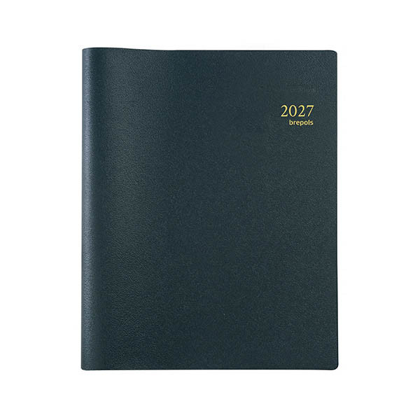 Brepols Omega 27 Genova agenda semainier 2027 avec répartition par demi-heure (1 semaine par 2 pages) 5 langues - noir 440300 - 1