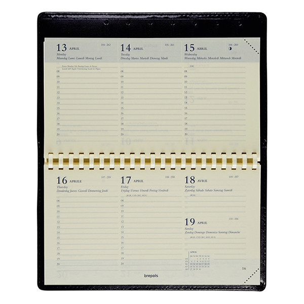 Brepols Omniplan Palermo agenda semainier 2025 avec division par heure (1 semaine sur 2 pages) 6 langues - noir 261511 - 2