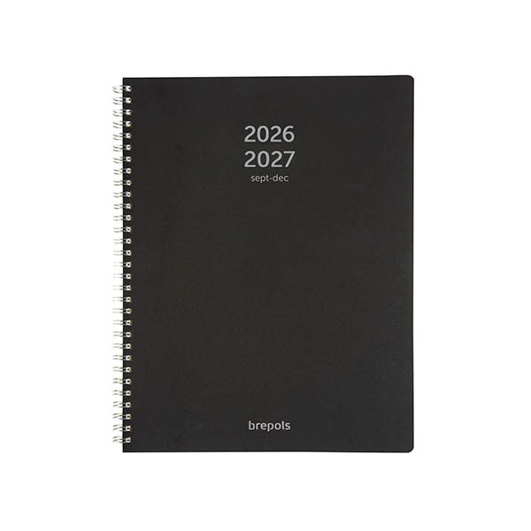 Brepols Polyprop 16 mois agenda hebdomadaire avec répartition horaire 2026-2027 (1 semaine par 2 pages) 4 langues - noir 440177 - 1