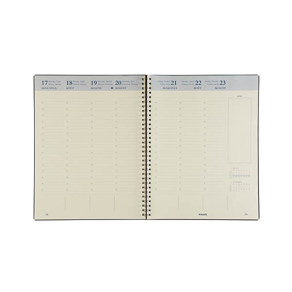 Brepols Polyprop 16 mois agenda hebdomadaire avec répartition horaire 2026-2027 (1 semaine par 2 pages) 4 langues - noir 440177 - 2