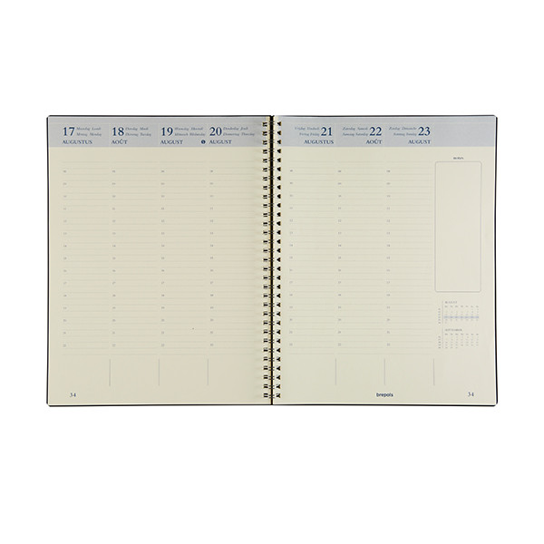Brepols Polyprop agenda semainier 16 mois avec répartition par heure 2025-2026 4 langues (1 semaine sur 2 pages) - noir 261046 - 2