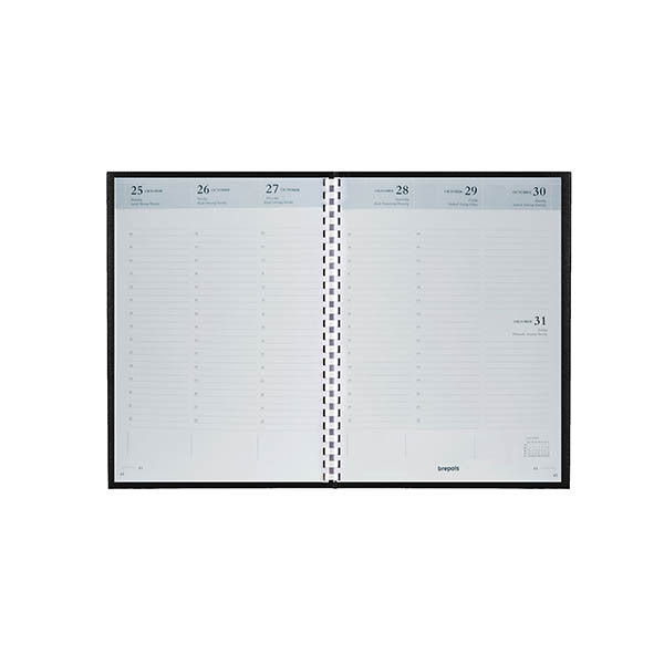 Brepols Timing Recycled PP agenda hebdomadaire 2027 (1 semaine par 2 pages) 4 langues - noir 440297 - 2