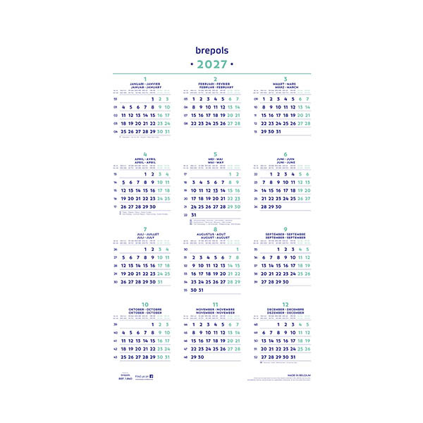 Brepols calendrier annuel 2027 (4 langues) 440242 - 1
