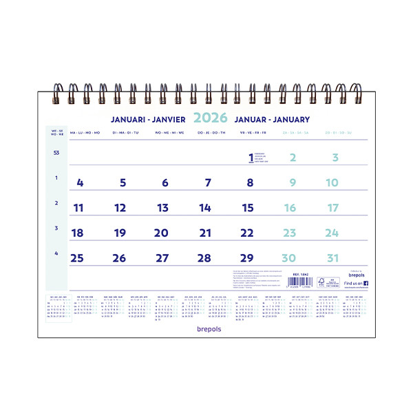 Brepols calendrier mensuel 2026 4 langues 262518 - 1