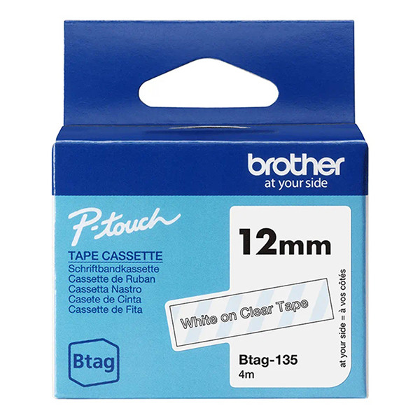 Brother Btag-135 ruban non laminé 12 mm (d'origine) - blanc sur transparent 080348 - 1