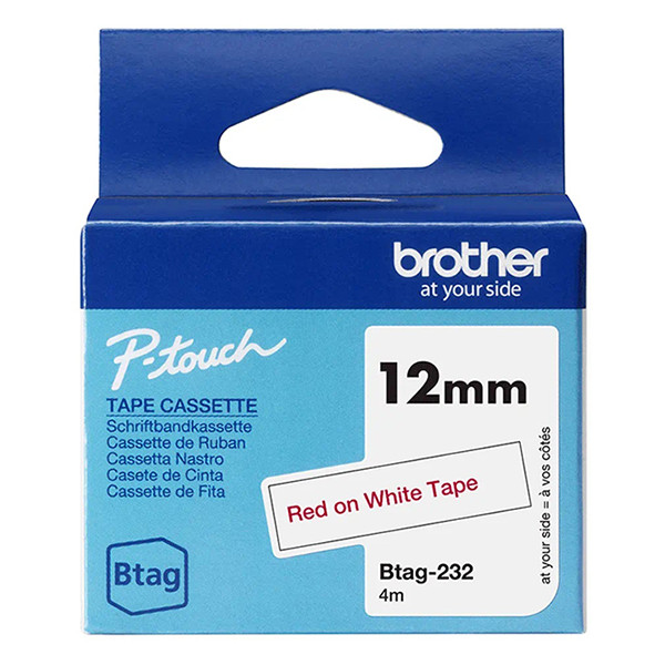 Brother Btag-232 ruban non laminé 12 mm (d'origine) - rouge sur blanc 080352 - 1