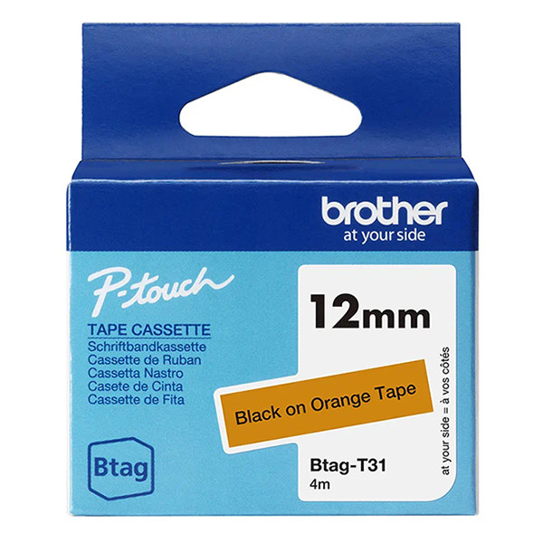 Brother Btag-T31 ruban non laminé 12 mm (d'origine) - noir sur orange 080374 - 1