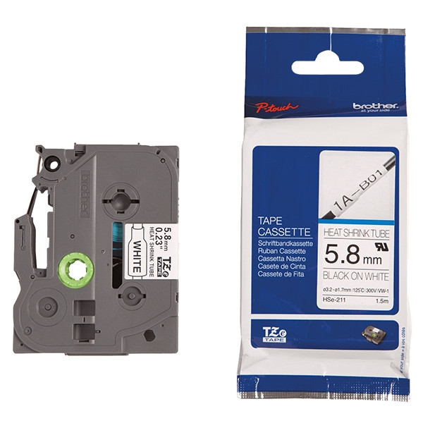 Brother HSe-211 cassette à ruban thermorétractable 6 mm (d'origine) - noir sur blanc 088882 - 1