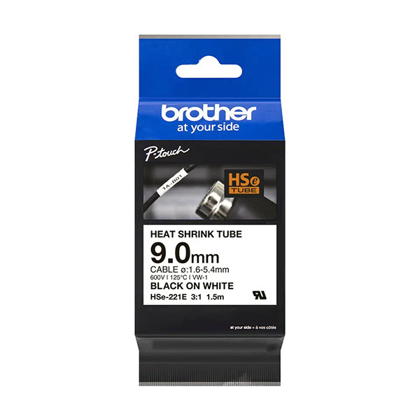 Brother HSe-221E étiquettes pour gaine thermorétractable 9 mm (d'origine) - noir sur blanc 350596 - 1