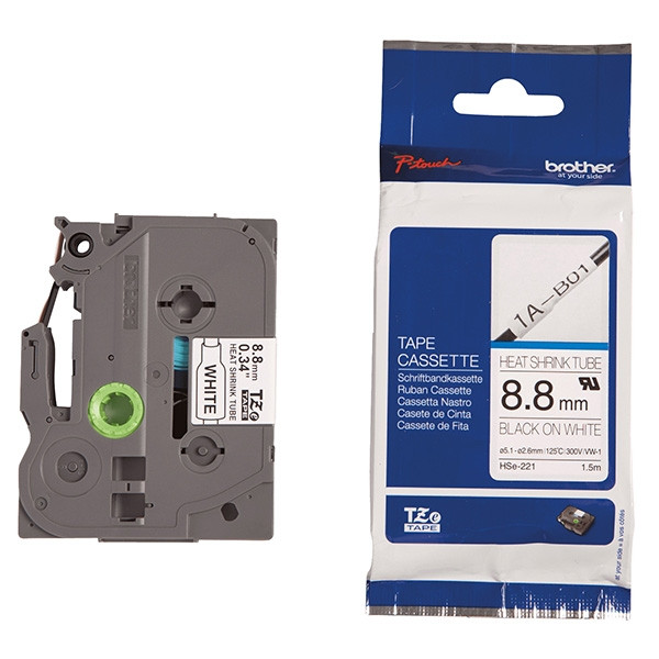 Brother HSe-221 cassette à ruban thermorétractable 9 mm (d'origine) - noir sur blanc 088884 - 1
