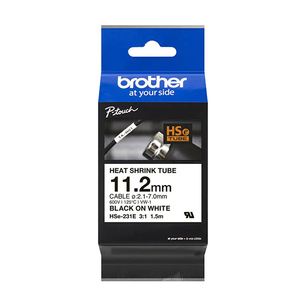 Brother HSe-231E étiquettes pour gaine thermorétractable 12 mm (d'origine) - noir sur blanc 350598 - 1