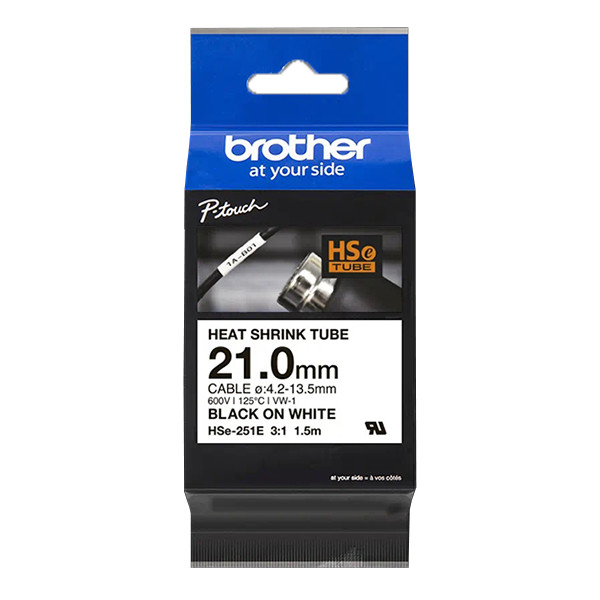 Brother HSe-251E cassette à ruban thermorétractable 21 mm (d'origine) - noir sur blanc 089224 - 1
