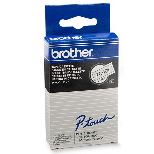 Brother TC-101 'extrême' cassette à ruban 12 mm (d'origine) - noir sur transparent 088824 - 1