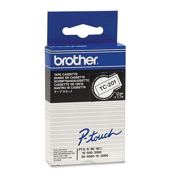 Brother TC-201 'extrême' cassette à ruban 12 mm (d'origine) - noir sur blanc 080502 - 1