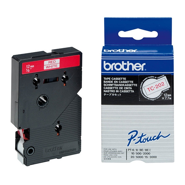 Brother TC-202 'extrême' cassette à ruban 12 mm (d'origine) - rouge sur blanc 080506 - 1