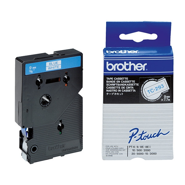 Brother TC-293 'extrême' cassette à ruban 9 mm (d'origine) - bleu sur blanc 088838 - 1