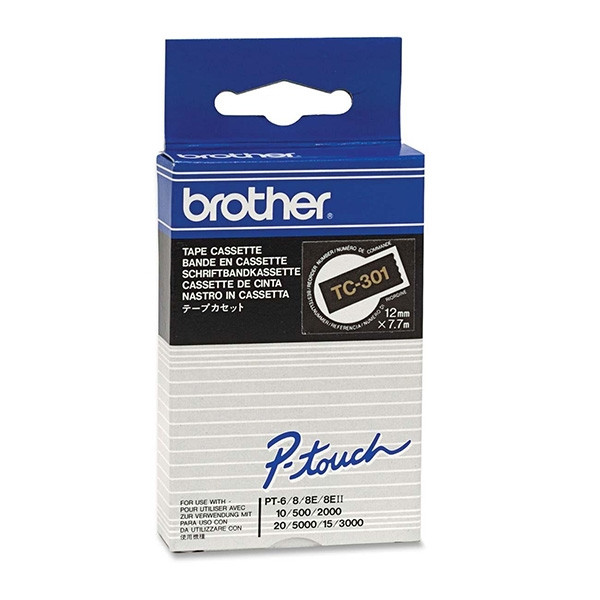 Brother TC-301 'extrême' cassette à ruban 12 mm (d'origine) - or sur noir 088840 - 1