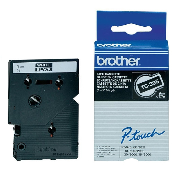 Brother TC-395 'extrême' cassette à ruban 9 mm (d'origine) - blanc sur noir 088844 - 1