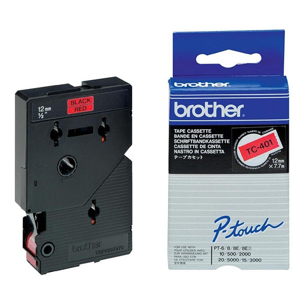 Brother TC-401 'extrême' cassette à ruban 12 mm (d'origine) - noir sur rouge 088846 - 1