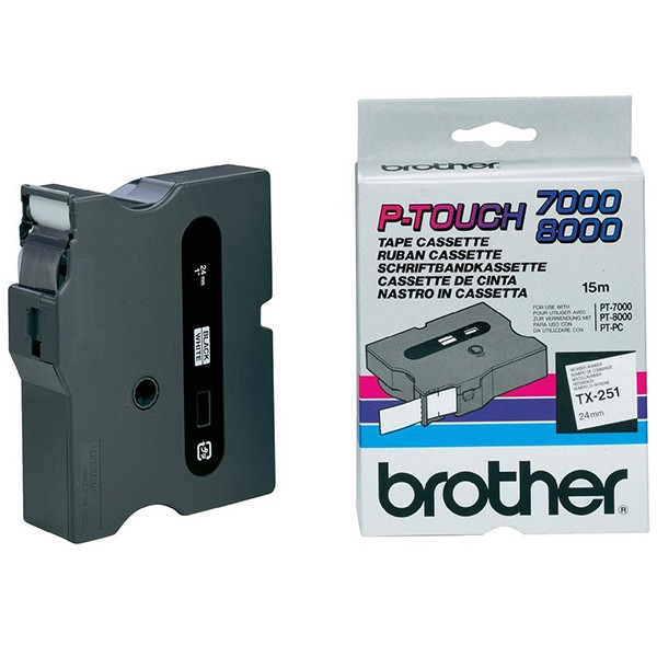 Brother TX-251 cassette à ruban 'extrême' 24 mm (d'origine) - noir sur blanc brillant 080325 - 1