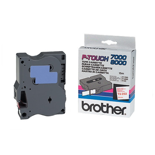Brother TX-252 cassette à ruban 'extrême' 24 mm (d'origine) - rouge sur blanc brillant 080244 - 1