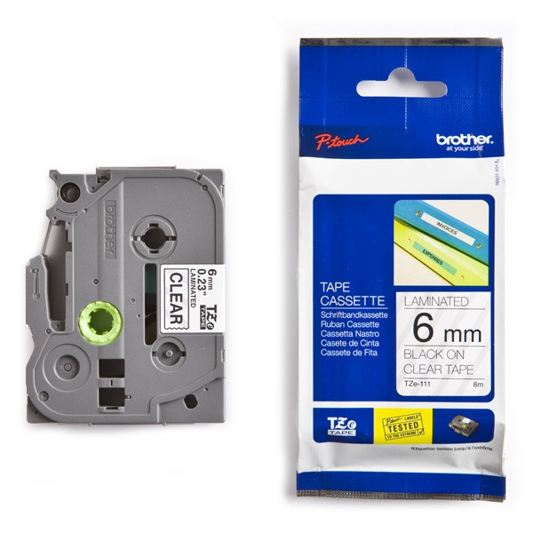 Brother TZe-111 cassette à ruban 6 mm (d'origine) - noir sur transparent 080396 - 1