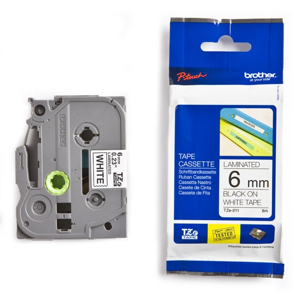 Brother TZe-211 cassette à ruban 6 mm (d'origine) - noir sur blanc 080400 - 1