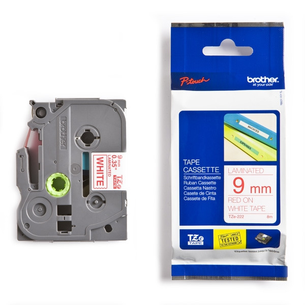 Brother TZe-222 cassette à ruban 9 mm (d'origine) - rouge sur blanc 080442 - 1