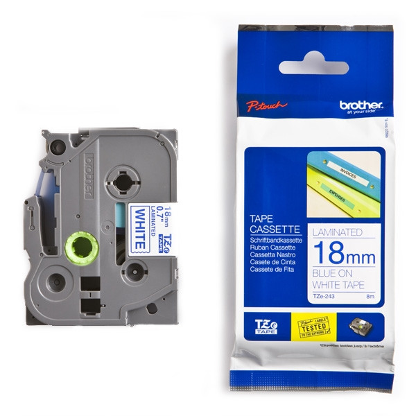 Brother TZe-243 cassette à ruban 18 mm (d'origine) - bleu sur blanc 080446 - 1