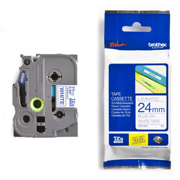 Brother TZe-253 cassette à ruban 24 mm (d'origine) - bleu sur blanc 080450 - 1