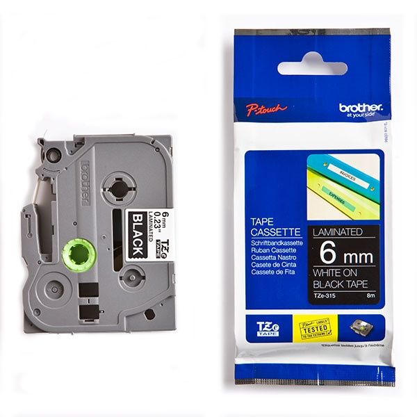Brother TZe-315 cassette à ruban 6 mm (d'origine) - blanc sur noir 080458 - 1