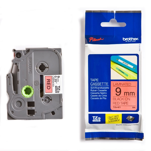 Brother TZe-421 cassette à ruban 9 mm (d'origine) - noir sur rouge 080470 - 1