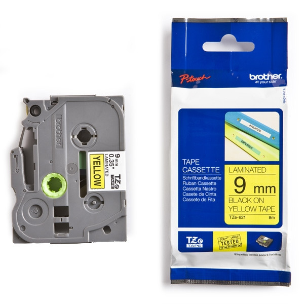 Brother TZe-621 cassette à ruban 9 mm (d'origine) - noir sur jaune 080414 - 1
