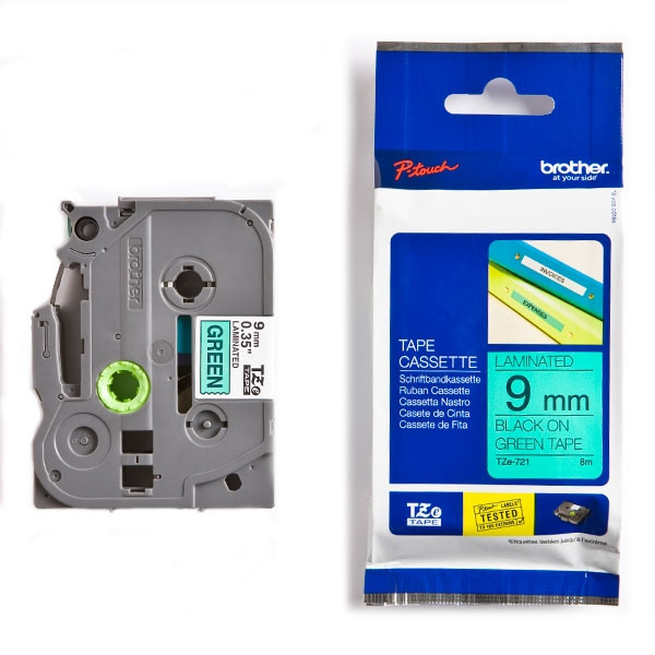Brother TZe-721 cassette à ruban 9 mm (d'origine) - noir sur vert 080494 - 1