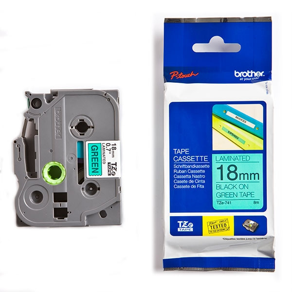 Brother TZe-741 cassette à ruban 18 mm (d'origine) - noir sur vert 080498 - 1