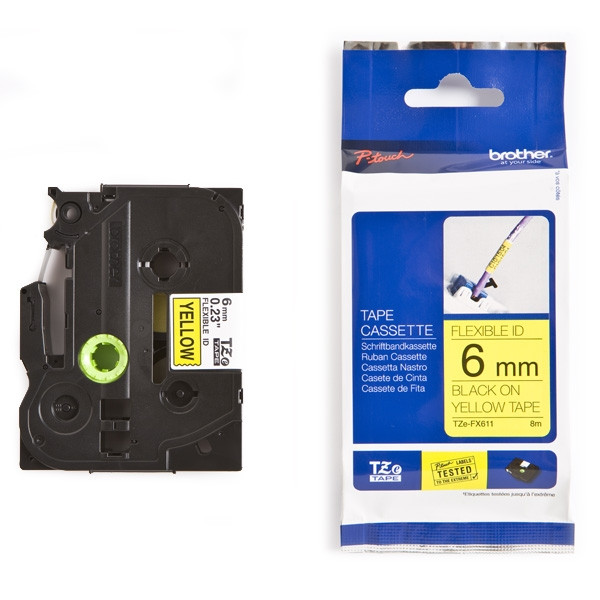 Brother TZe-FX611 cassette à ruban Flexi ID 6 mm (d'origine) - noir sur jaune 080824 - 1