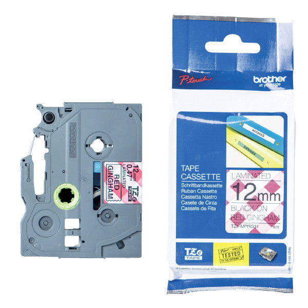 Brother TZe-MPRG31 ruban 12 mm (d'origine) - noir sur motif vichy rouge 080866 - 1