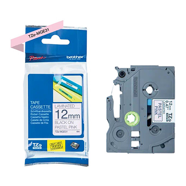 Brother TZe-MQE31 ruban 12 mm (d'origine) - noir sur rose pastel 080872 - 1