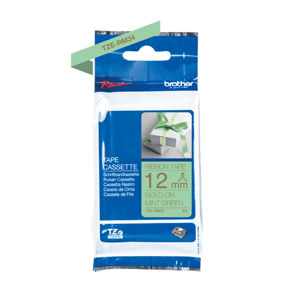 Brother TZe-RM34 ruban 12 mm (d'origine) - or sur vert menthe 350544 - 1