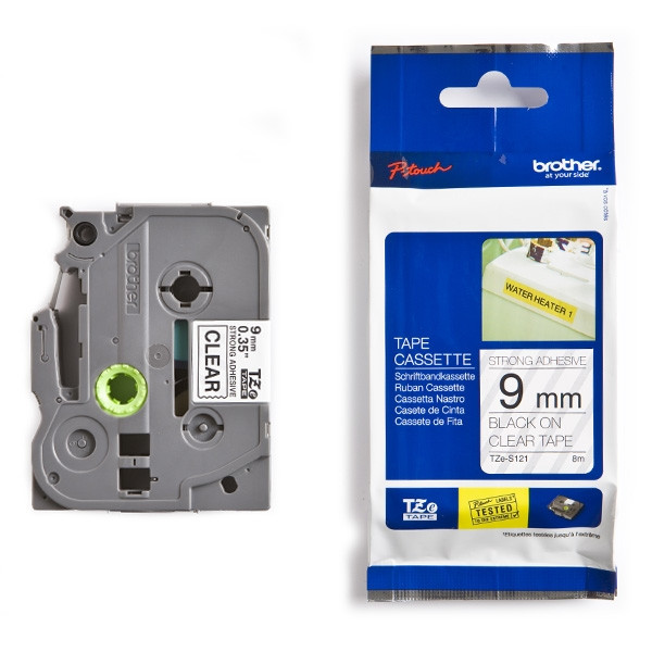 Brother TZe-S121 cassette à ruban à forte adhérence 9 mm (d'origine) - noir sur transparent 080658 - 1