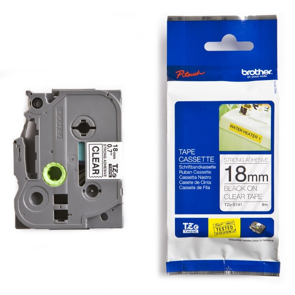 Brother TZe-S141 cassette à ruban extra adhésif 18 mm (d'origine) - noir sur transparent 080662 - 1