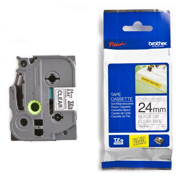 Brother TZe-S151 cassette à ruban à forte adhérence 24 mm (d'origine) - noir sur transparent 080664 - 1