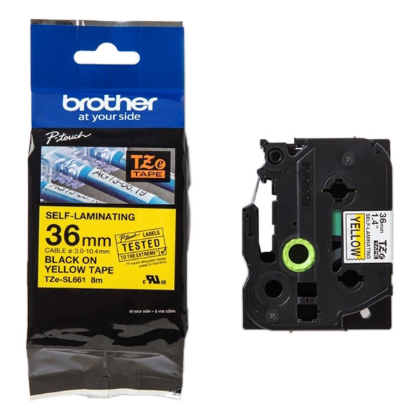 Brother TZe-SL661 ruban auto-laminant noir sur jaune 36 mm (d'origine) 080838 - 1
