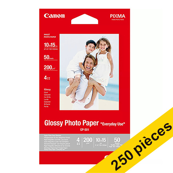Offre : 5x Canon GP-501 papier photo glossy 170 g/m² 10 x 15 (50 feuilles) 064498 - 1