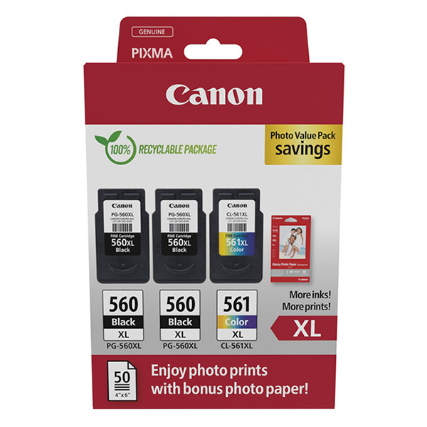 Canon PG-560XLx2 / CL-561XL pack avantageux photo 50 feuilles (d'origine) 132260 - 1
