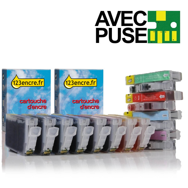 Canon offre: 2 x série CLI-8 avec puce (noir + 7 couleurs) (marque 123encre) 120863 - 1
